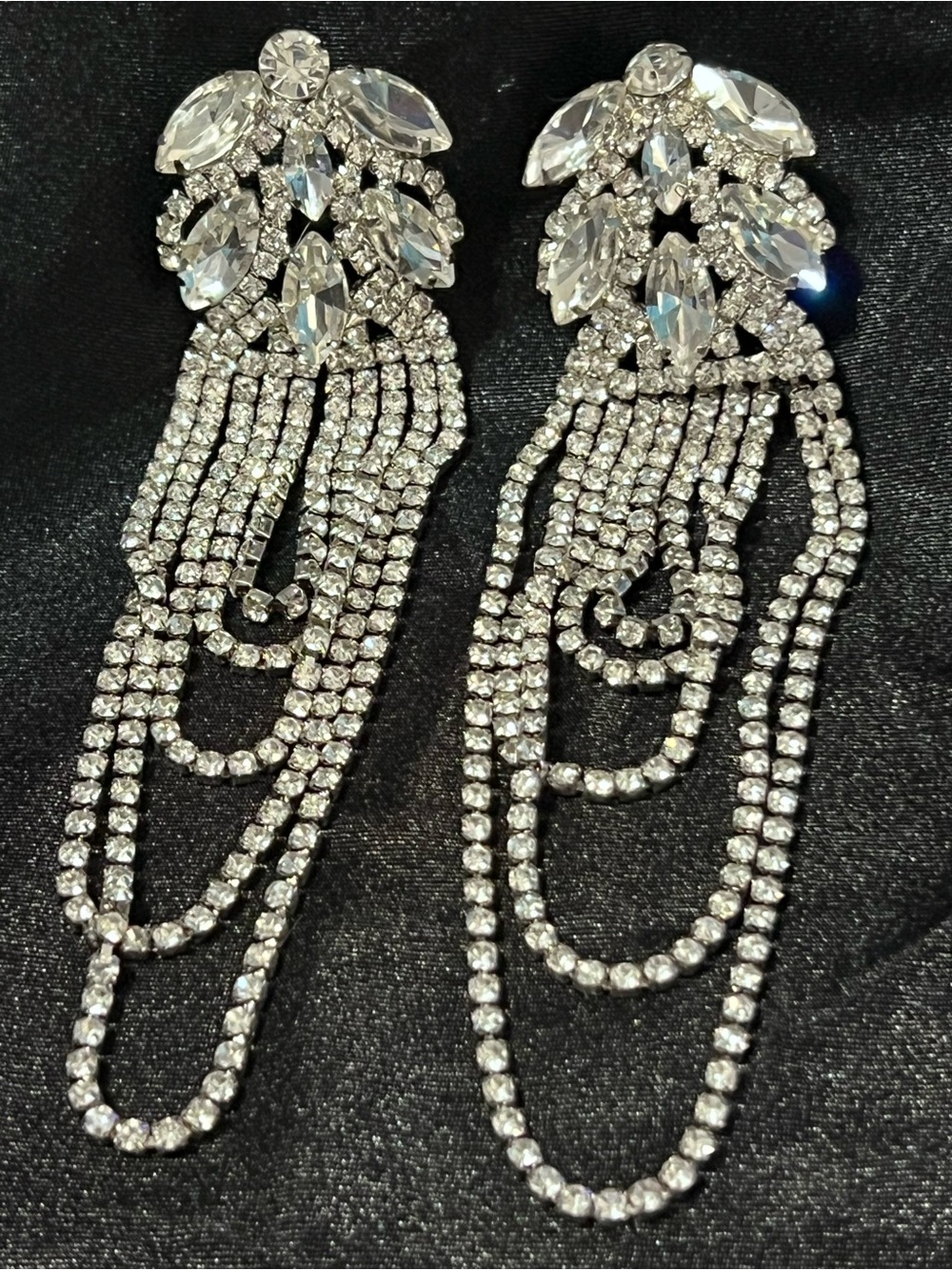 Crystal Rhinestone Pageant Earrings Long Dangle Statement Stage Jewelry